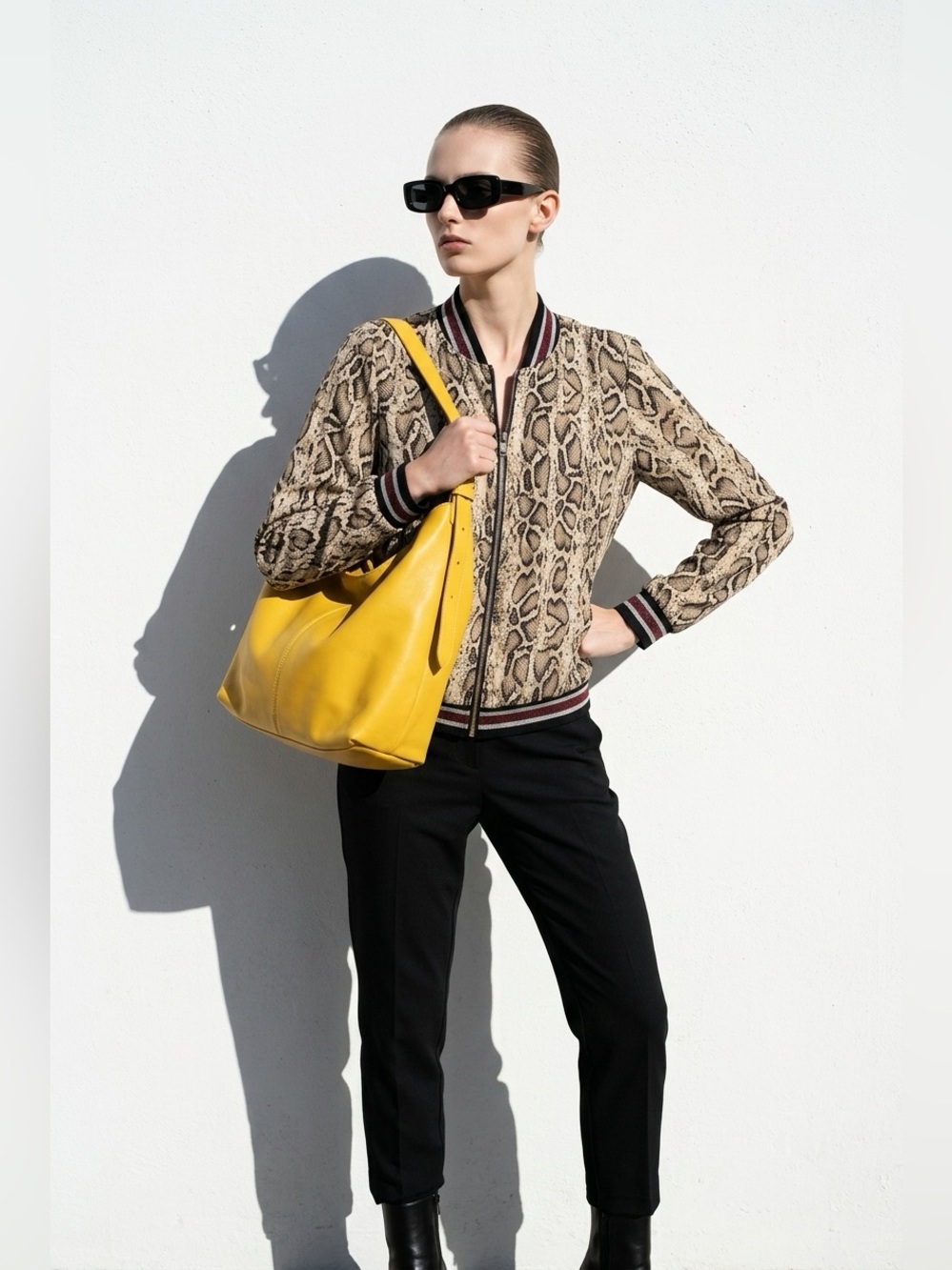 Nt by Amati but Women's Snake Print Bomber Jacket with metallic Trim.
